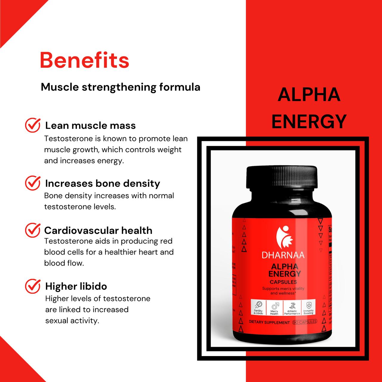 Alpha Energy – Men's Vitality Support Supplement | 90 Capsules | Boost Stamina, Strength & Performance | Natural Testosterone & Energy Enhancer | Supports Muscle Growth & Endurance