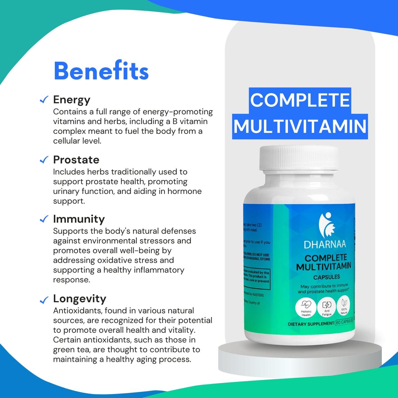 Complete Multivitamin for Men & Women – Daily Vitamins with Essential Nutrients for Energy, Immune Support, and Overall Wellness – Non-GMO, Gluten-Free, High-Potency Formula, 60 count