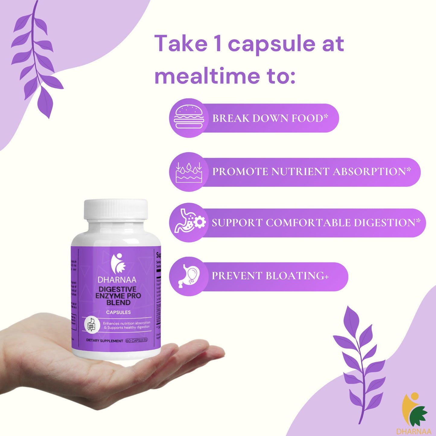 Digestive Enzymes Supplement – Supports Gut Health & Digestion – Breaks Down Proteins, Fats & Carbs – with Bromelain, Papain & Probiotics for Bloating & Gas Relief, 60 count