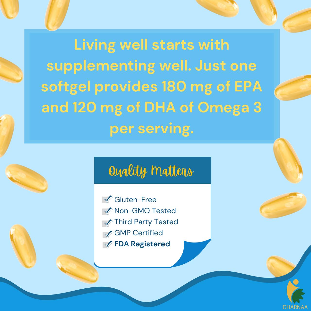 Omega-3 Fish Oil 1000mg – High-Potency EPA 180mg & DHA 120mg – Supports Heart, Brain & Joint Health – Burpless, Non-GMO, Mercury-Free Softgels, 100 counts
