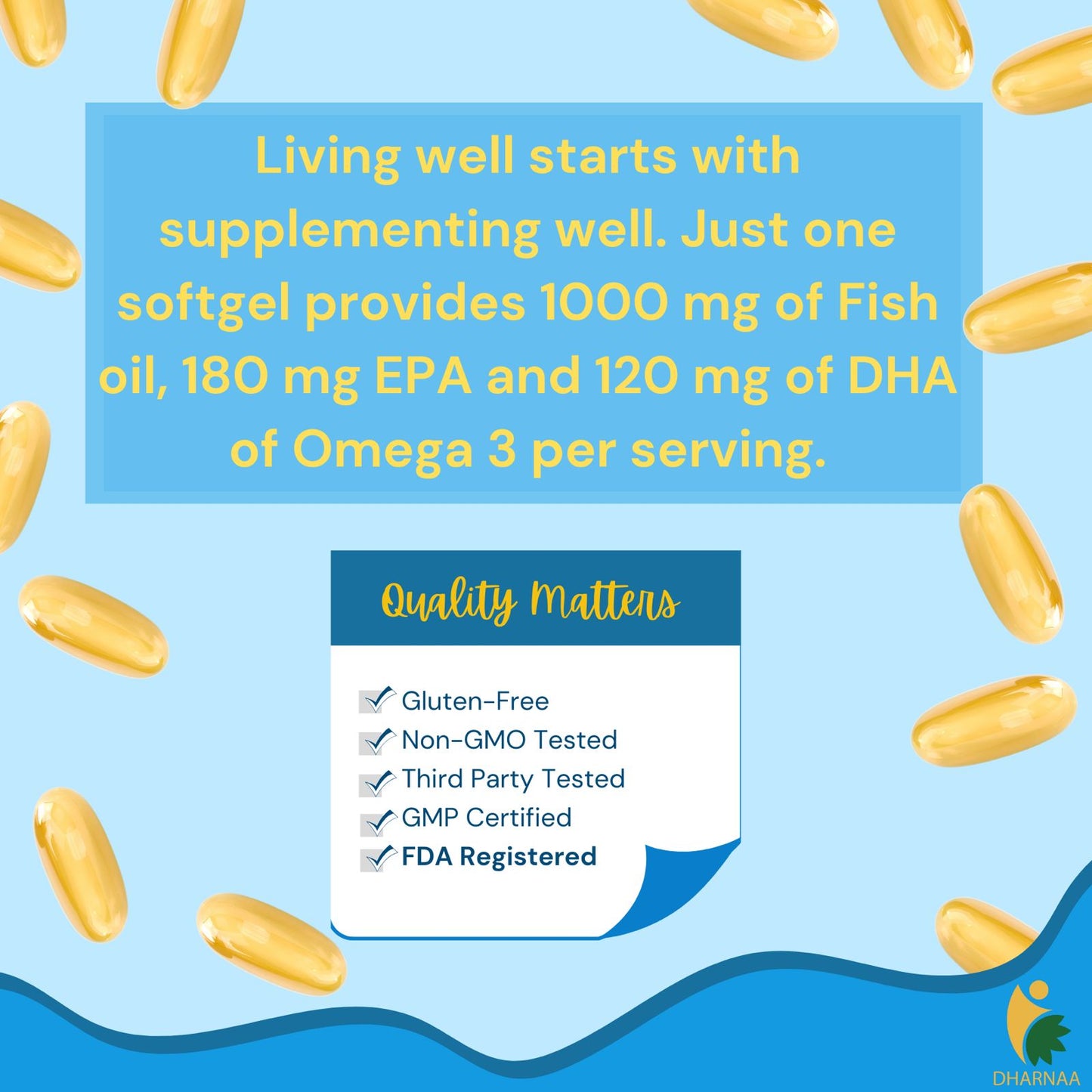 Omega-3 1000mg Fish Oil, EPA 180mg + DHA 120mg