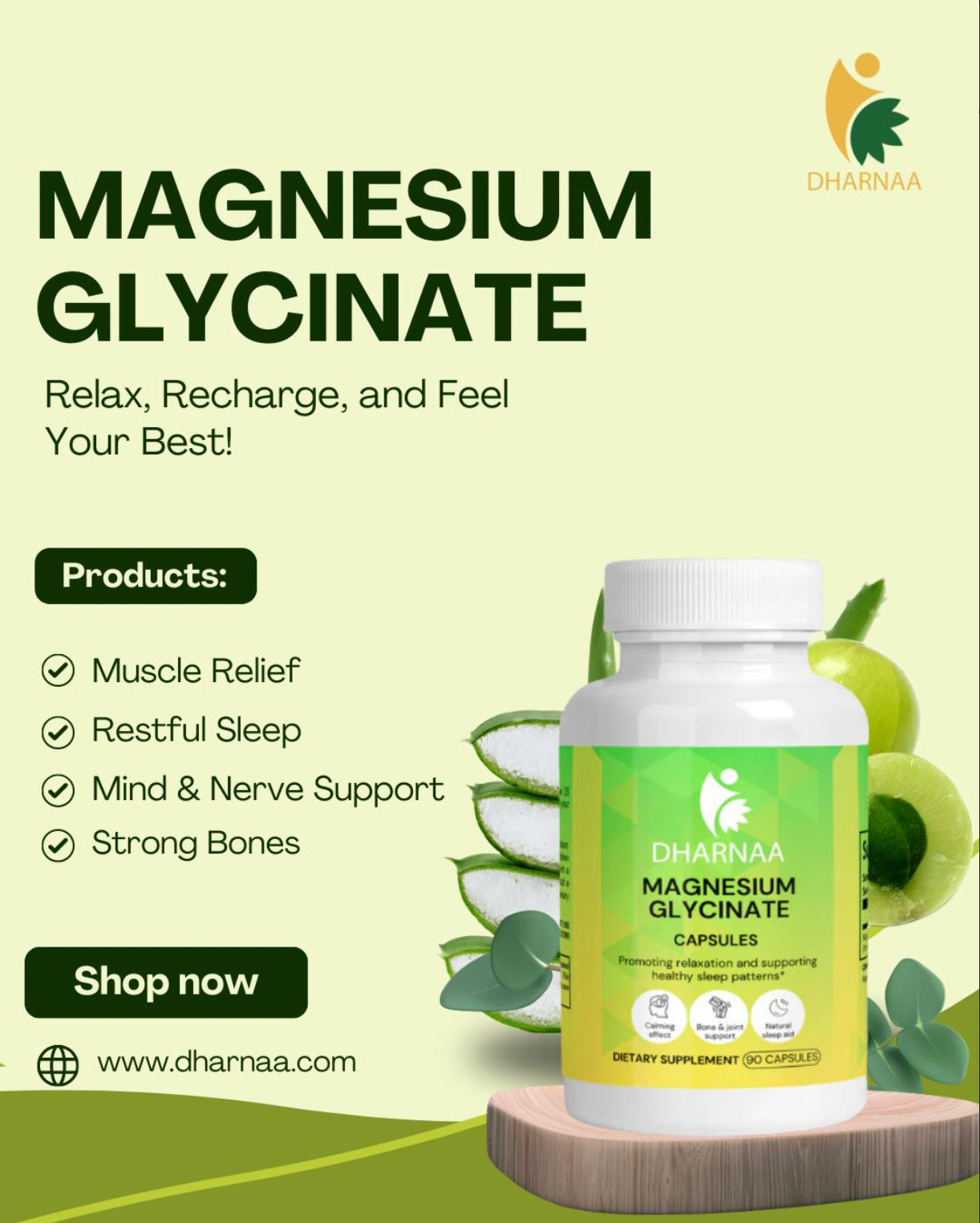 Magnesium Glycinate 275mg – High-Absorption Formula for Sleep, Muscle Relaxation & Stress Support – Non-GMO, Chelated, Gentle on Stomach, No Artificial Additives, 90 count