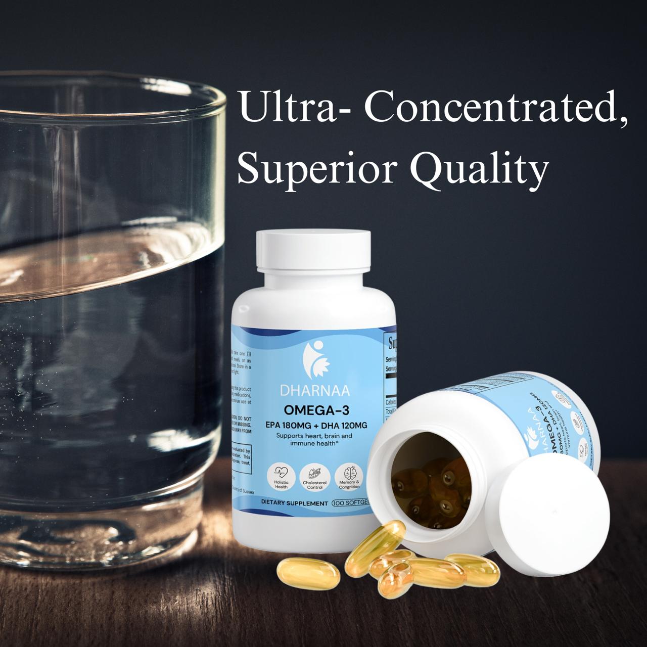 Omega-3 Fish Oil 1000mg – High-Potency EPA 180mg &amp; DHA 120mg – Supports Heart, Brain &amp; Joint Health – Burpless, Non-GMO, Mercury-Free Softgels, 100 counts